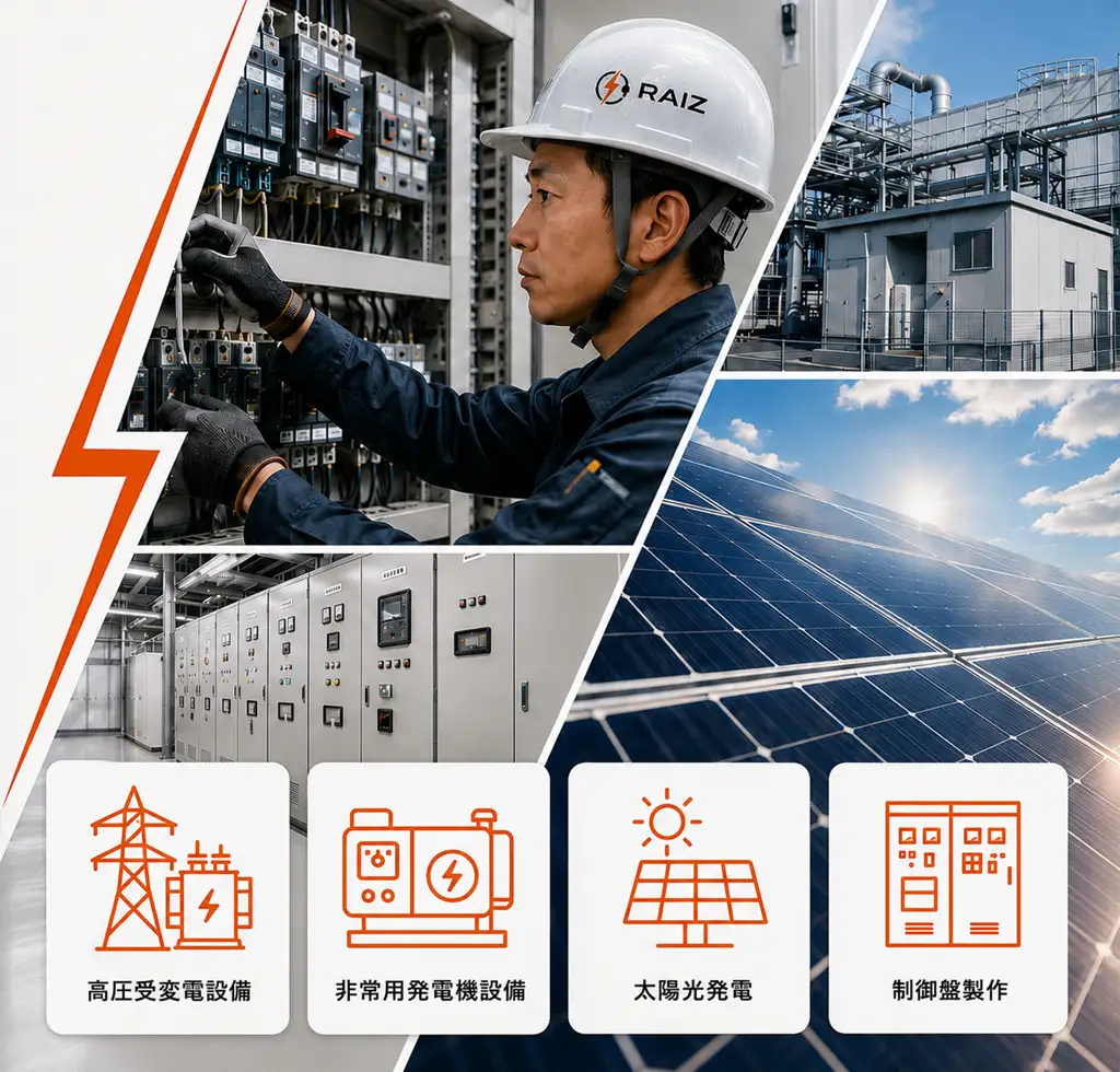 高圧受変電設備から太陽光発電まで、有限会社ライズの電気工事施工イメージ